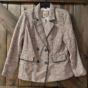 Textured Double-Breasted Blazer in Black and Cream